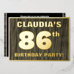 [ Thumbnail: 86th Birthday Party: Bold, Faux Wood Grain Pattern Invitation ]
