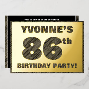 86th Birthday Party — Bold, Faux Wood Grain Text Foil Invitation