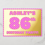 [ Thumbnail: 86th Birthday Party — Bold, Fun, Pink Stripes # 86 Invitation ]