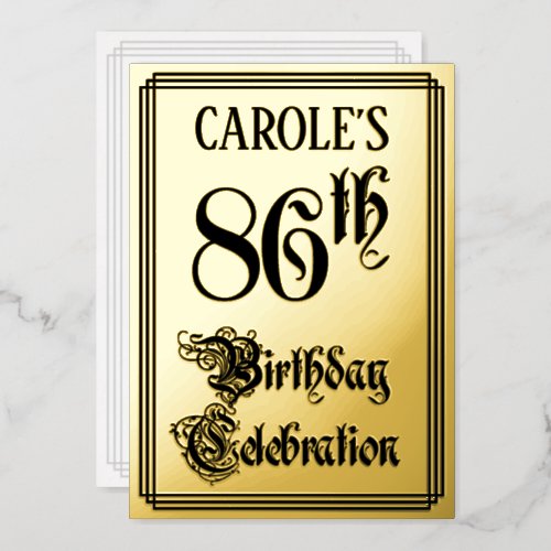 86th Birthday Party  Elegant Script  Custom Name Foil Invitation