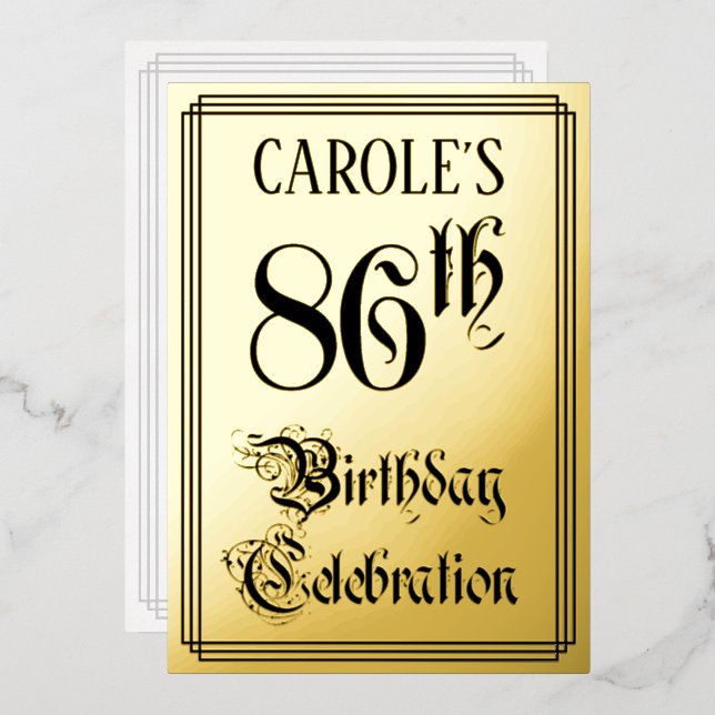 86th Birthday Party — Elegant Script + Custom Name Foil Invitation (Front/Back)