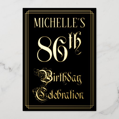 86th Birthday Party  Fancy Script  Custom Name Foil Invitation