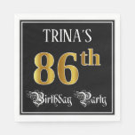 [ Thumbnail: 86th Birthday Party — Fancy Script, Faux Gold Look Napkins ]