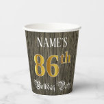 [ Thumbnail: 86th Birthday Party — Faux Gold & Faux Wood Looks Paper Cups ]