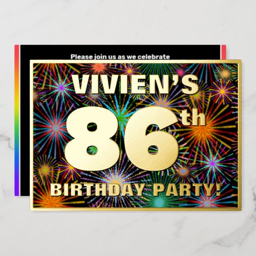 86th Birthday Party  Fun Colorful Fireworks Look Foil Invitation