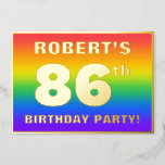 [ Thumbnail: 86th Birthday Party: Fun, Colorful Rainbow Pattern Invitation ]