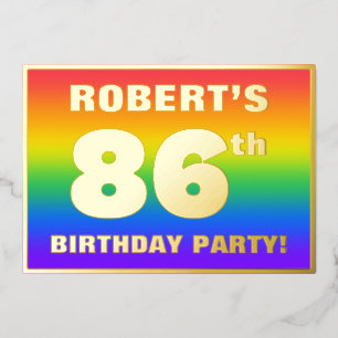 86th Birthday Party: Fun, Colorful Rainbow Pattern Foil Invitation