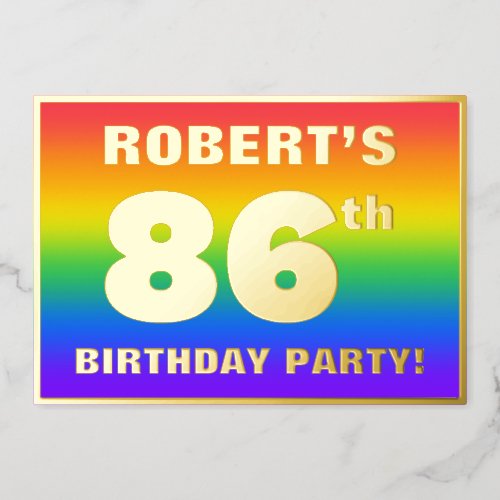86th Birthday Party Fun Colorful Rainbow Pattern Foil Invitation