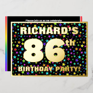 86th Birthday Party — Fun, Colorful Stars Pattern Foil Invitation
