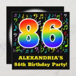 [ Thumbnail: 86th Birthday Party: Fun Music Symbols, Rainbow 86 Invitation ]