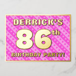 [ Thumbnail: 86th Birthday Party — Fun Pink Hearts and Stripes Invitation ]