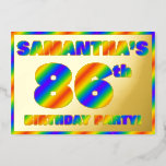 [ Thumbnail: 86th Birthday Party — Fun, Rainbow Spectrum “86” Invitation ]