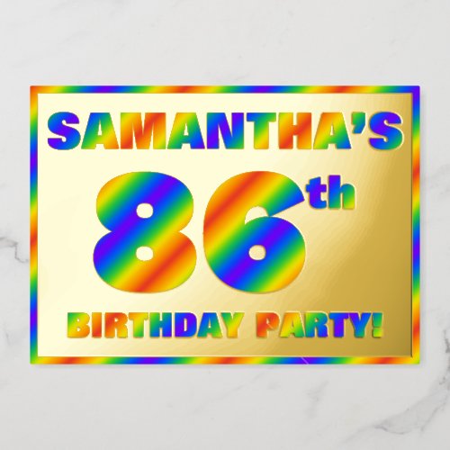 86th Birthday Party  Fun Rainbow Spectrum 86 Foil Invitation