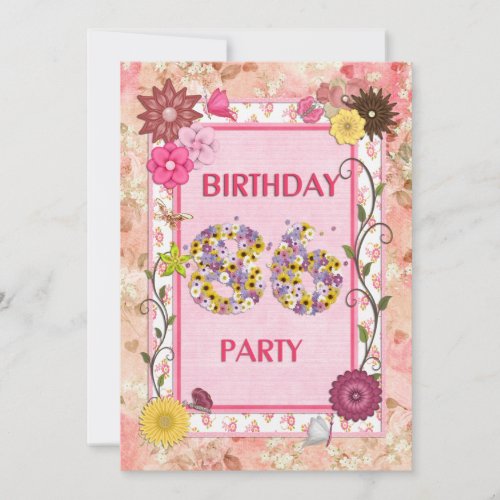 86th birthday party invitation with floral frame