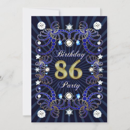 86th birthday party invite with masses of jewels