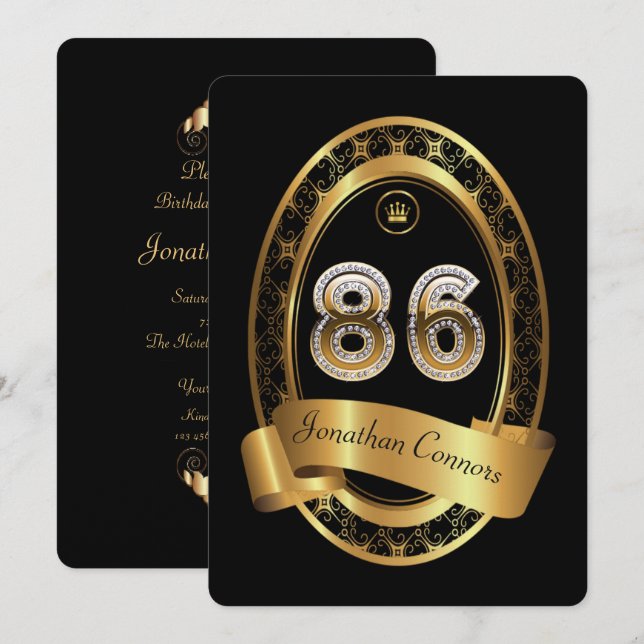 86th,birthday party woman man,elegant color invitation (Front/Back)