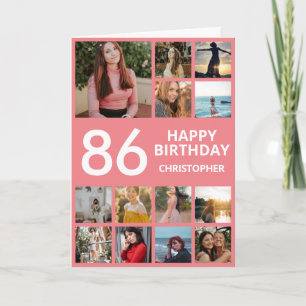 86th Birthday Photo Collage 13 Photos Pink & White Card
