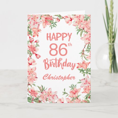 86th Birthday Pink Peach Peonies Watercolor Floral Card