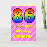 [ Thumbnail: 86th Birthday: Pink Stripes & Hearts, Rainbow # 86 Card ]