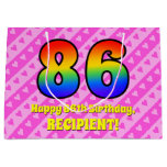 [ Thumbnail: 86th Birthday: Pink Stripes & Hearts, Rainbow # 86 Gift Bag ]