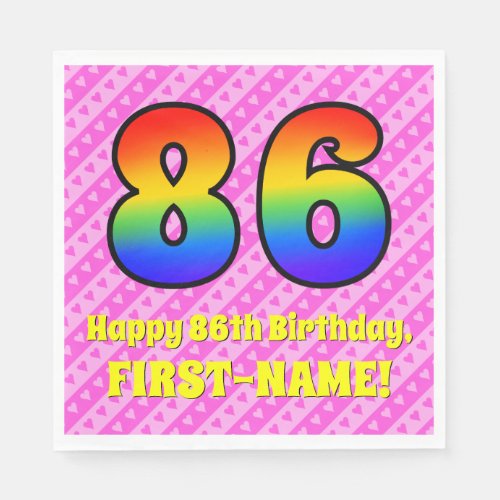 86th Birthday Pink Stripes  Hearts Rainbow  86 Napkins