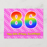 [ Thumbnail: 86th Birthday: Pink Stripes & Hearts, Rainbow 86 Postcard ]