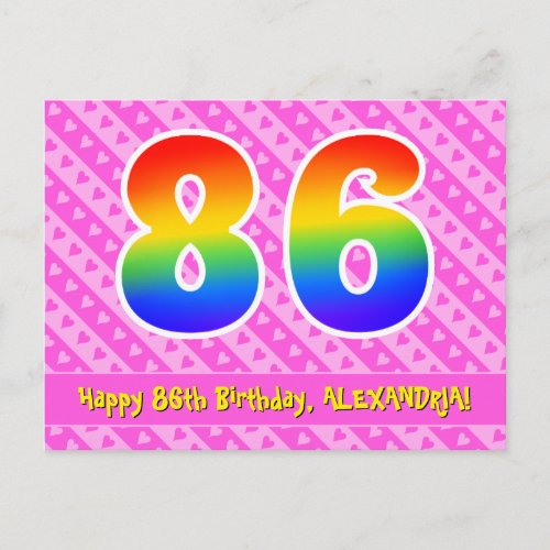 86th Birthday Pink Stripes  Hearts Rainbow 86 Postcard