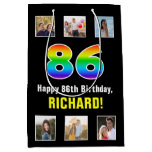 [ Thumbnail: 86th Birthday: Rainbow “86“, Custom Photos & Name Gift Bag ]