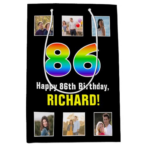 86th Birthday Rainbow 86 Custom Photos  Name Medium Gift Bag