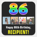 [ Thumbnail: 86th Birthday: Rainbow “86”; Custom Photos & Name Sticker ]