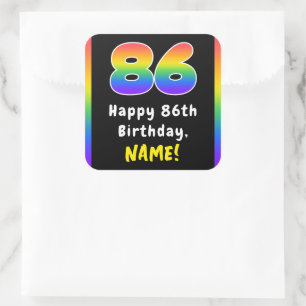 86th Birthday: Rainbow Spectrum # 86, Custom Name Square Sticker