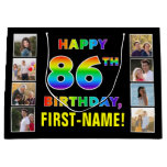 [ Thumbnail: 86th Birthday: Rainbow Text, Custom Photos & Name Gift Bag ]