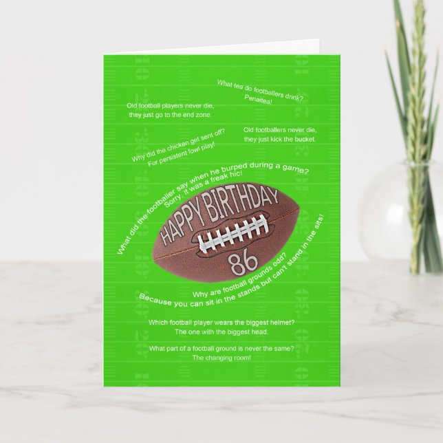 86th birthday, really bad football jokes card (Front)