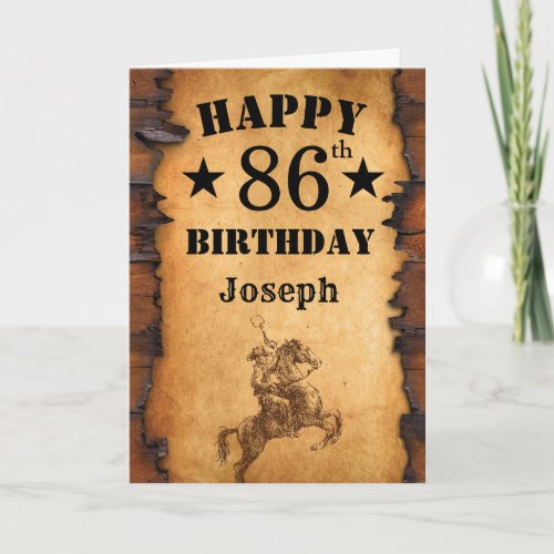 86th Birthday Rustic Country Western Cowboy Horse Card