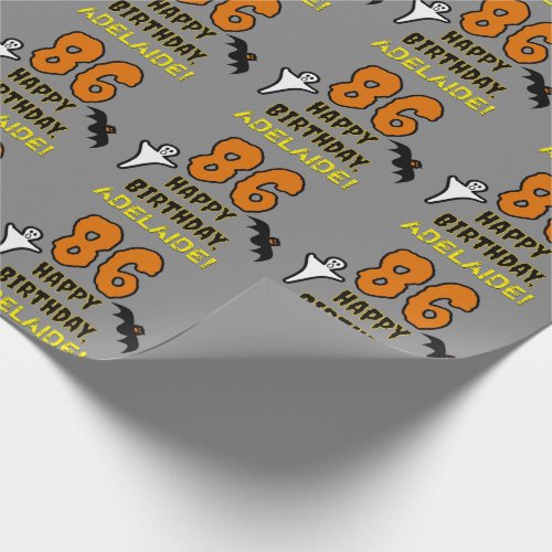 86th Birthday Spooky Halloween Theme Custom Name Wrapping Paper