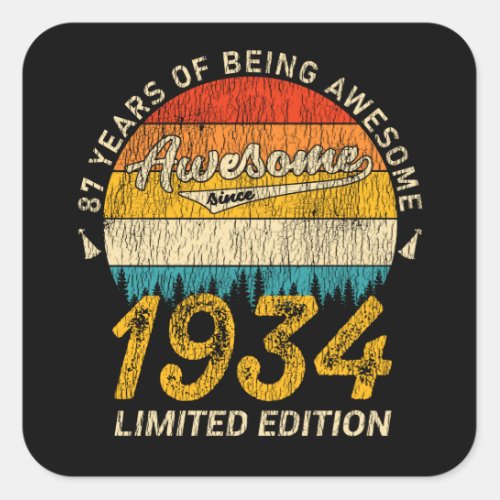 87 Year Old Bday 1934 Awesome Since 87th Birthday Square Sticker