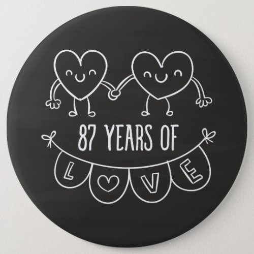 87th Anniversary Gift Chalk Hearts Button