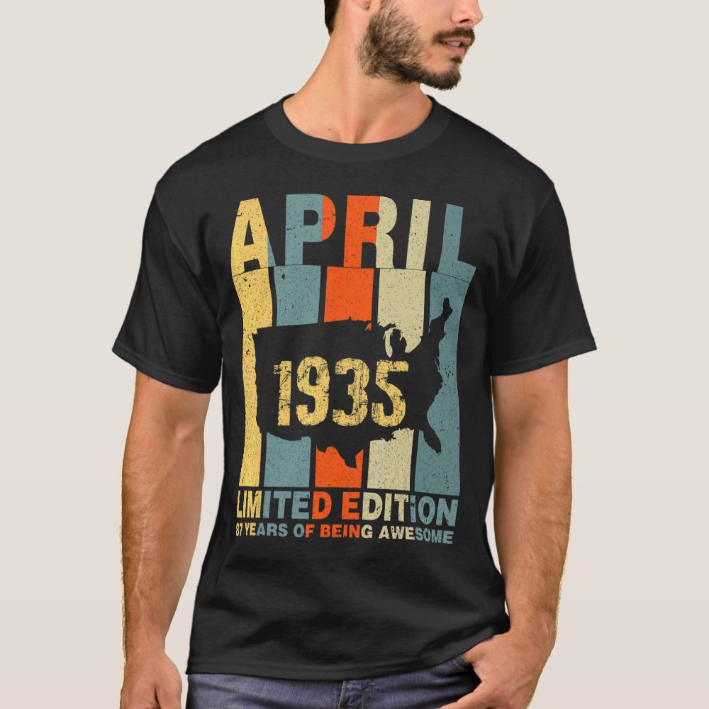 87th Birthday April 1935 87 Years Of Being Awesome Personalized T-Shirt