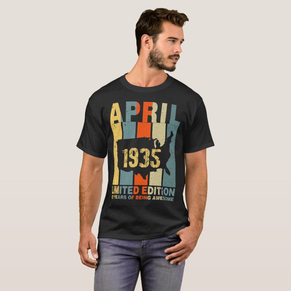 87th Birthday April 1935 87 Years Of Being Awesome Personalized T-Shirt
