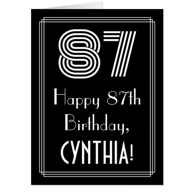 87th Birthday — Art Deco Inspired Look “87” + Name Card (Front)