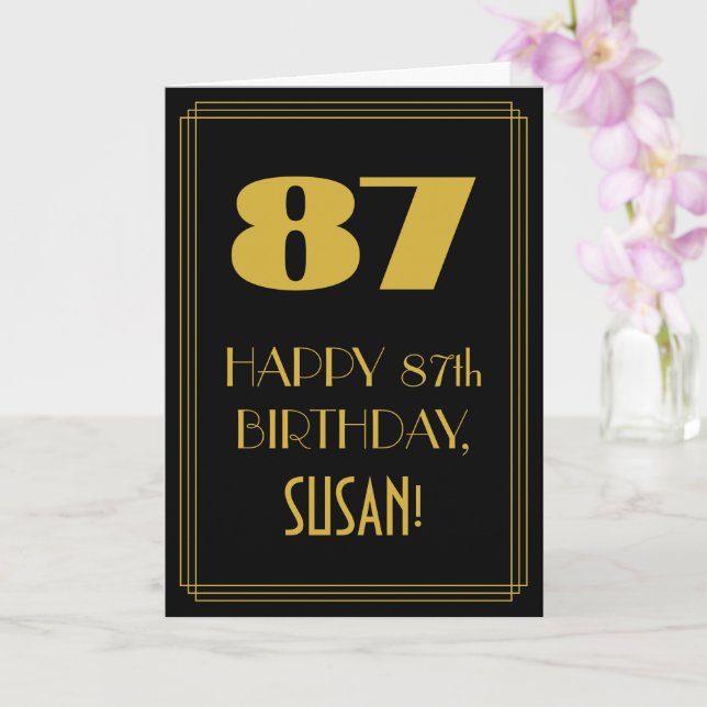 87th Birthday ~ Art Deco Inspired Look "87" & Name Card (Orchid)