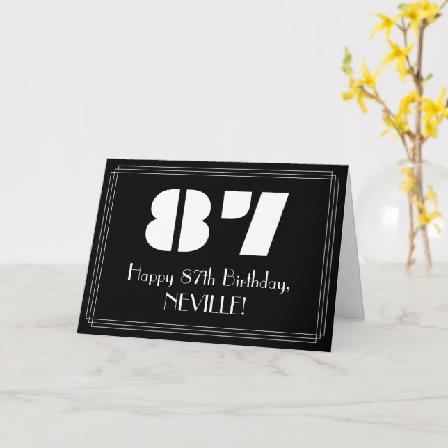 87th Birthday: Art Deco Inspired Look "87" & Name Card (Yellow Flower)