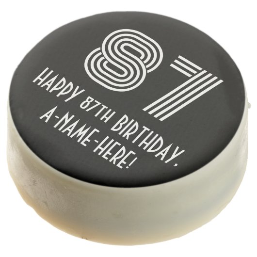 87th Birthday - Art Deco Inspired Look "87", Name Chocolate Covered Oreo (Angled)