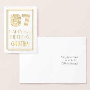 87th Birthday - Art Deco Inspired Look "87" & Name Foil Card