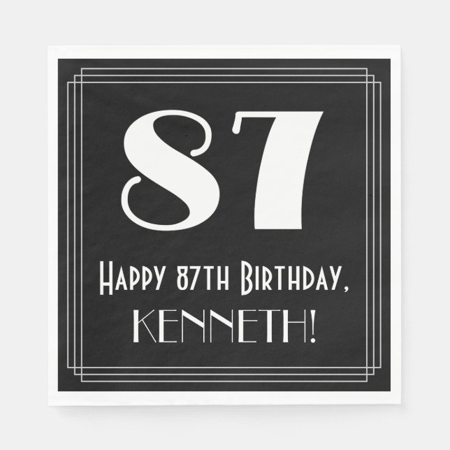 87th Birthday ~ Art Deco Inspired Look "87", Name Napkins (Front)