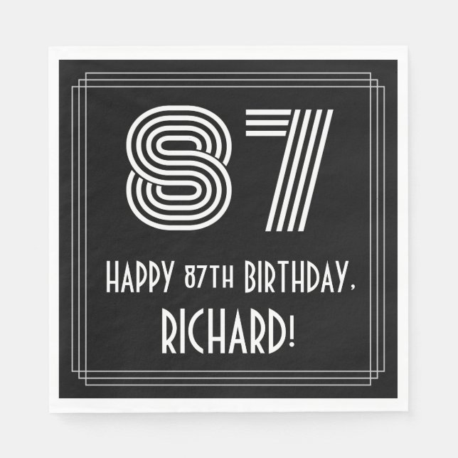 87th Birthday: Art Deco Inspired Look "87" + Name Napkins (Front)