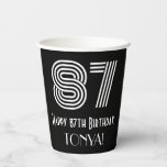 [ Thumbnail: 87th Birthday — Art Deco Inspired Look “87” + Name Paper Cups ]