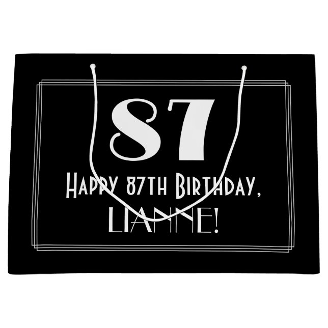 87th Birthday: Art Deco Inspired Style "87", Name Large Gift Bag (Front)