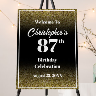 87th Birthday Black and Gold Welcome Sign