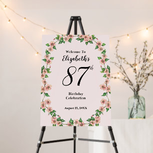 87th Birthday Blush Pink Floral Welcome Sign